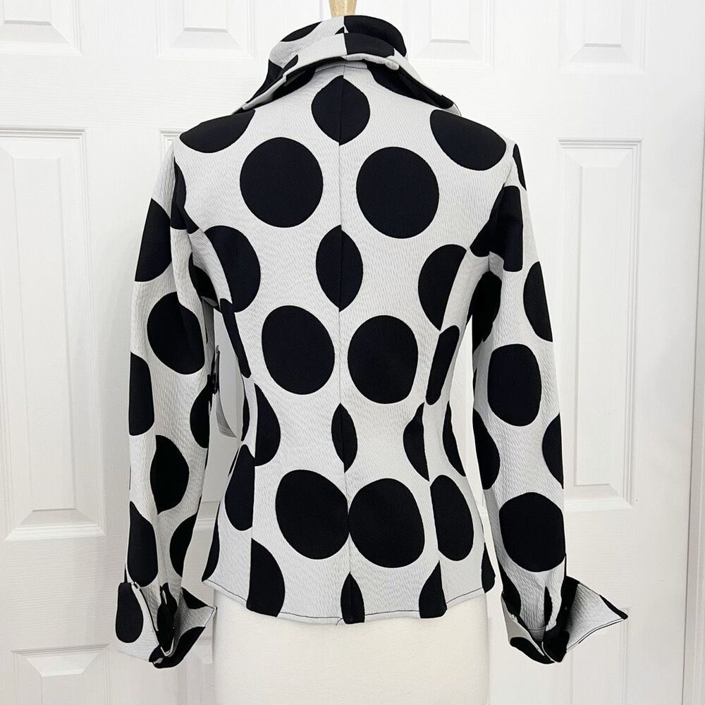Samuel‎ Dong Womens White Black Polka Dots Double Ruffle Blouse Medium NWT - Picture 5 of 7